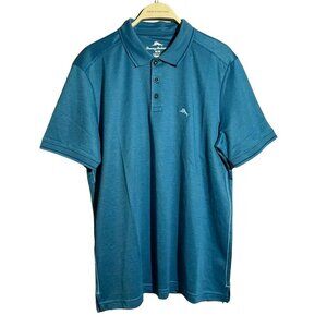 Tommy Bahama Polo Shirt Golf Myka Blue Stripes Men Size M Casual Light Stretch